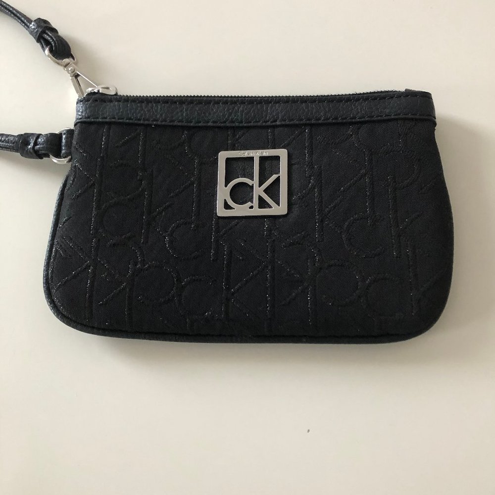 Calvin Klein Leather/Cloth Monagrammed Wristlet